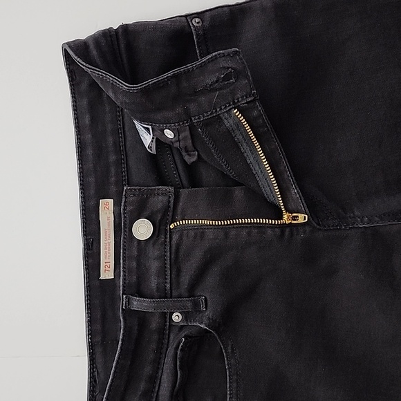 Levi's 721 Women's High Rise Skinny Black Denim Jeans Stretch Frayed Hem Size 26 - Picture 4 of 15